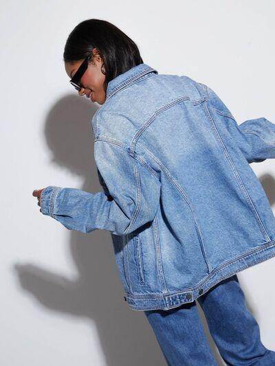 Button Up Collared Neck Denim Jacket for Women Fashion-1