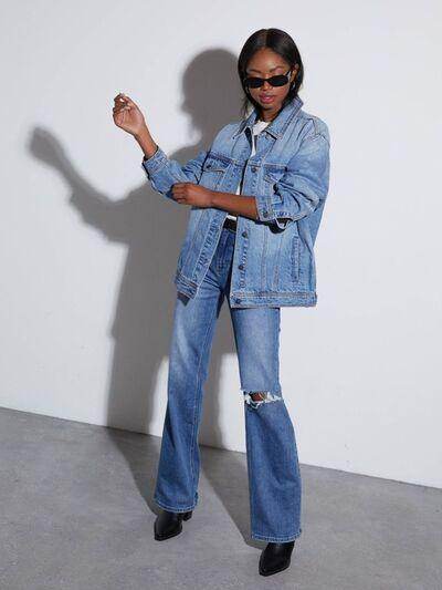 Button Up Collared Neck Denim Jacket for Women Fashion-4
