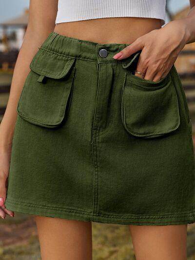 Pocketed Elastic Waist Denim Skirt for Women Fashion-3