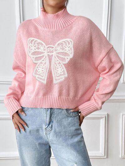 Bow Turtleneck Long Sleeve Sweater for Women Fashion-4