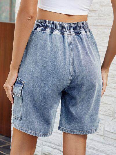 Drawstring Denim Shorts with Pockets for Women Fashion-1