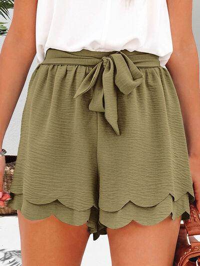 Tied Layered Scalloped Hem Shorts for Women Fashion-0
