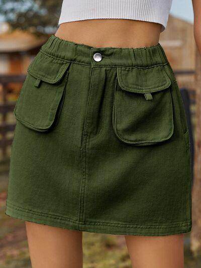 Pocketed Elastic Waist Denim Skirt for Women Fashion-0