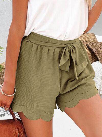 Tied Layered Scalloped Hem Shorts for Women Fashion-2