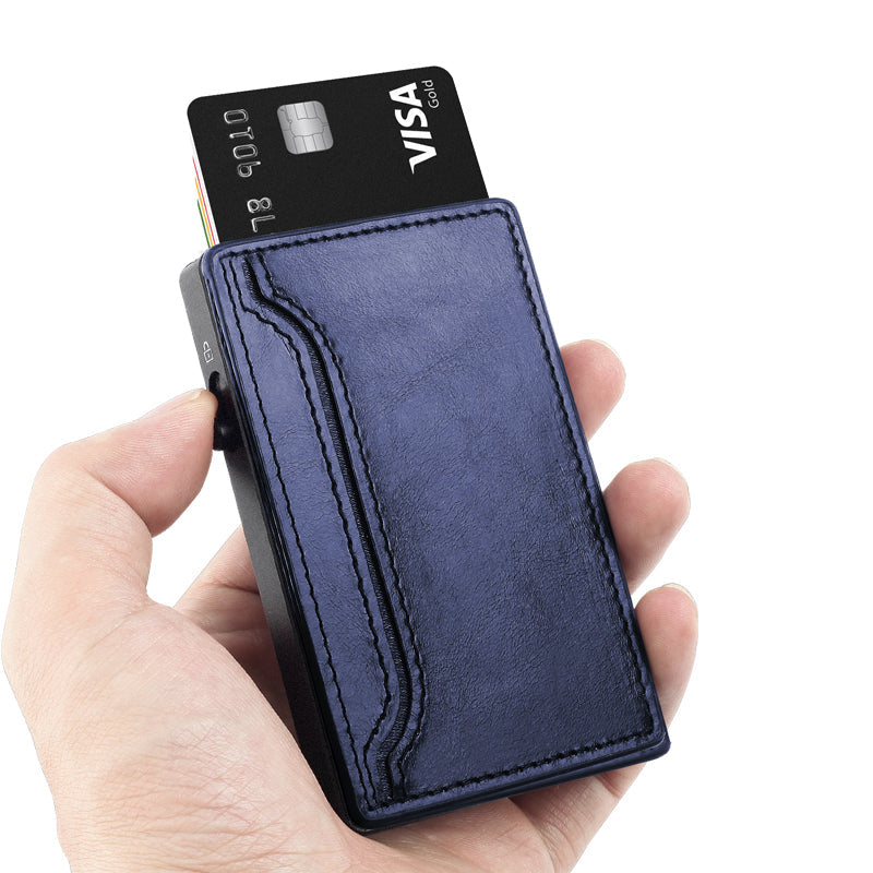 TOYFID Wallet With PU Leather Cover,Aluminum Alloy Pop Up Wallet Holder Card