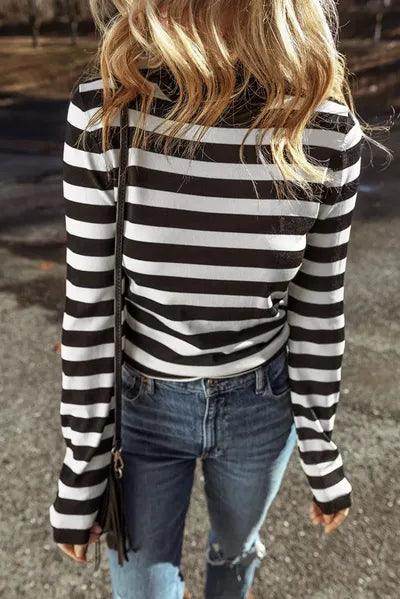 Striped Turtleneck Long Sleeve Knit Top for Women Fashion-1