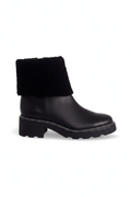 Andira Black Leather Ankle Boots – Shearling Collar, 5cm Block Heel