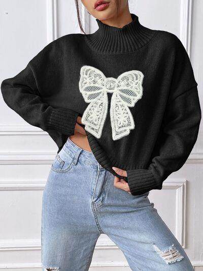 Bow Turtleneck Long Sleeve Sweater for Women Fashion-1