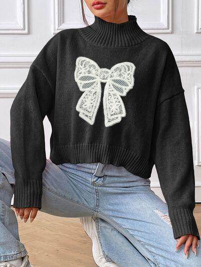 Bow Turtleneck Long Sleeve Sweater for Women Fashion-2