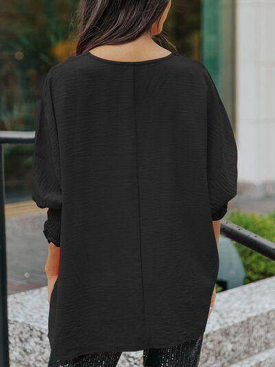 Round Neck Three-Quarter Sleeve Blouse for Women Fashion-2