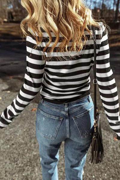 Striped Turtleneck Long Sleeve Knit Top for Women Fashion-4