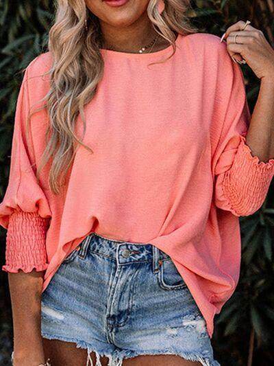 Round Neck Three-Quarter Sleeve Blouse for Women Fashion-5