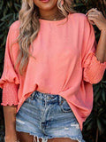 Round Neck Three-Quarter Sleeve Blouse for Women Fashion-5