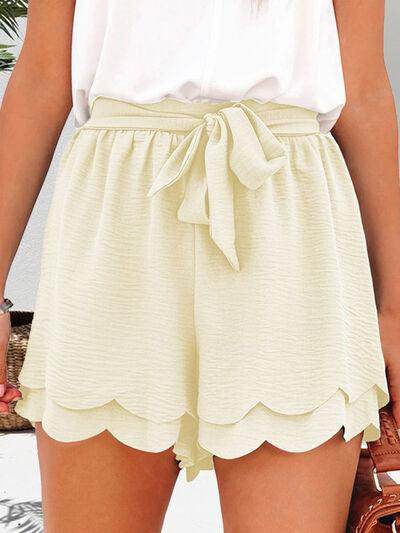 Tied Layered Scalloped Hem Shorts for Women Fashion-4