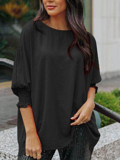 Round Neck Three-Quarter Sleeve Blouse for Women Fashion-1