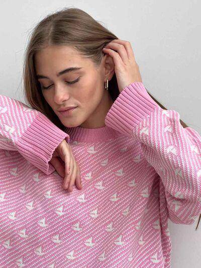 Contrast Round Neck Long Sleeve Sweater for Women Fashion-3