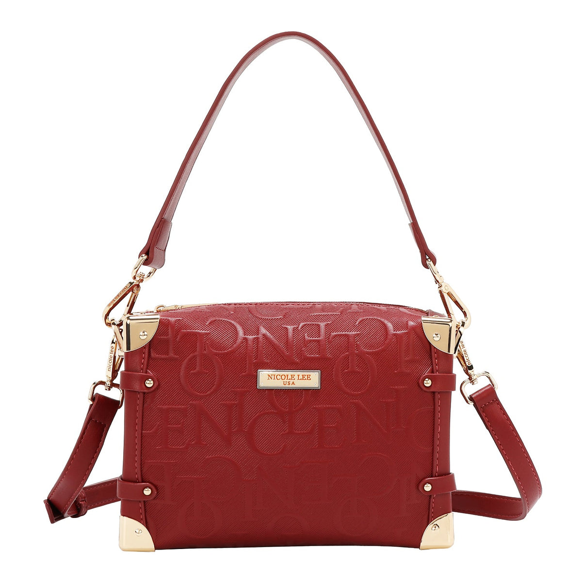 BOLSO DE HOMBRO CUADRADO ELEGANCIA EN RELIEVE (ROJO)