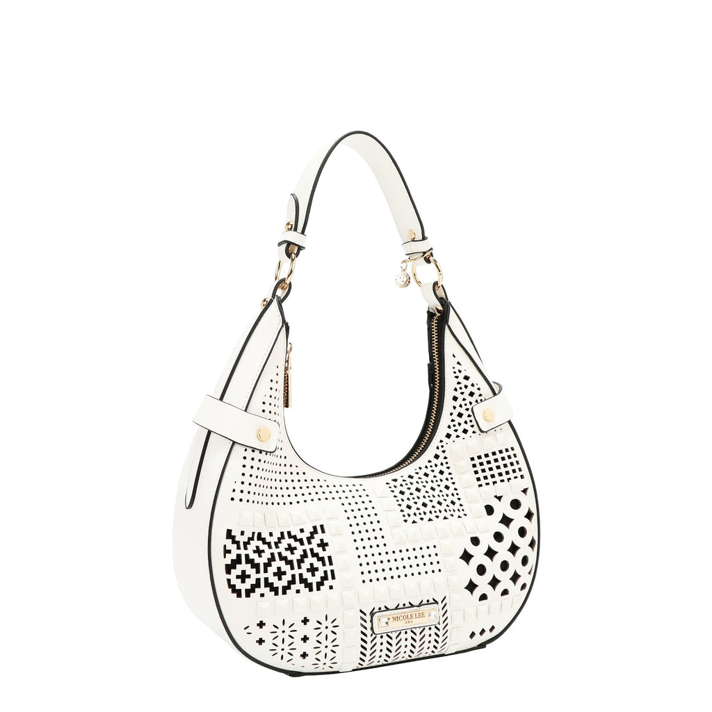 BOLSO DE HOMBRO CON RECORTE GEOMÉTRICO (BLANCO)