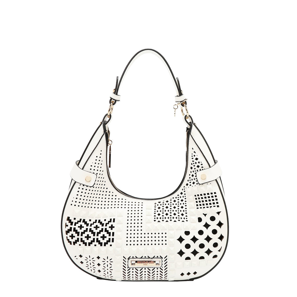 BOLSO DE HOMBRO CON RECORTE GEOMÉTRICO (BLANCO)