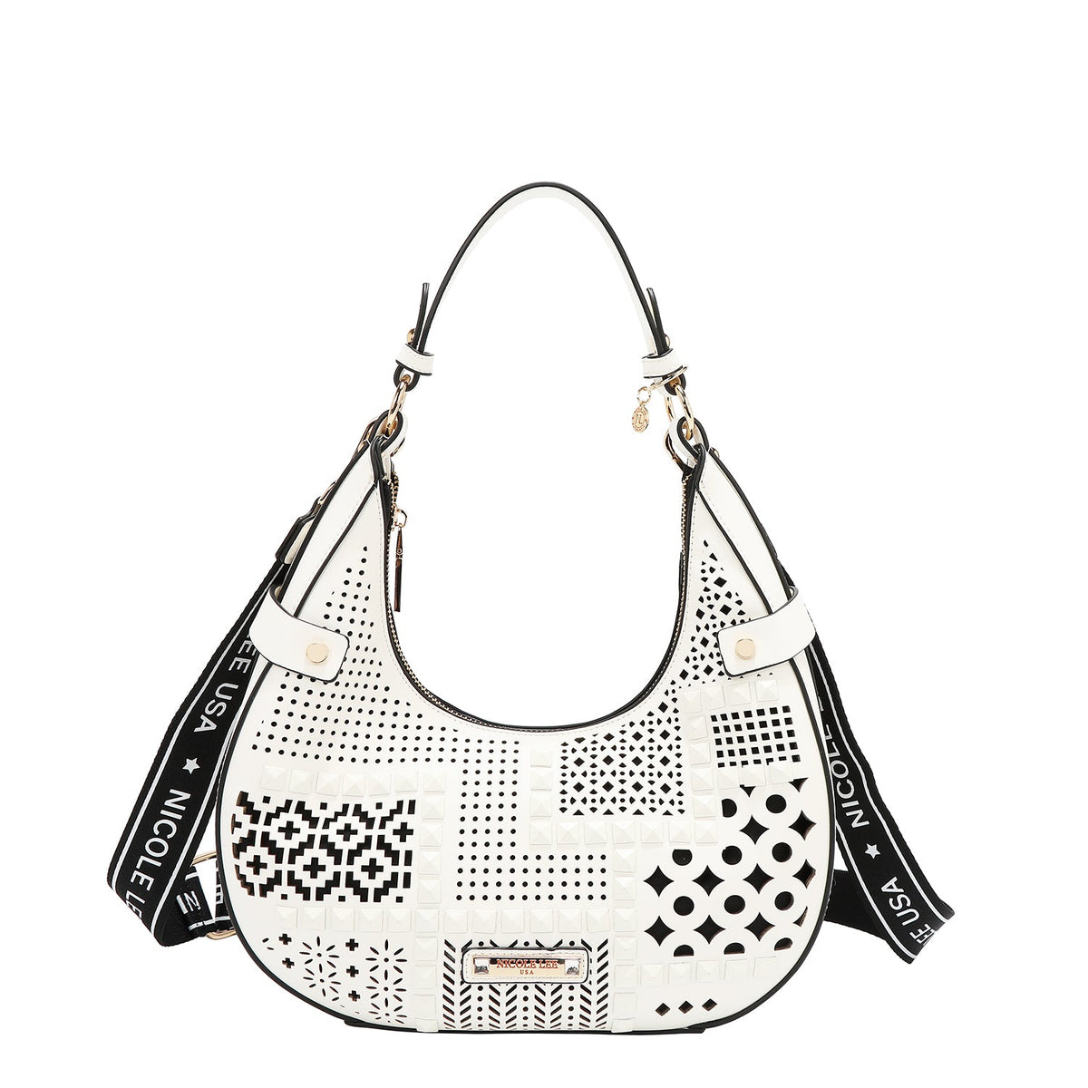 BOLSO DE HOMBRO CON RECORTE GEOMÉTRICO (BLANCO)