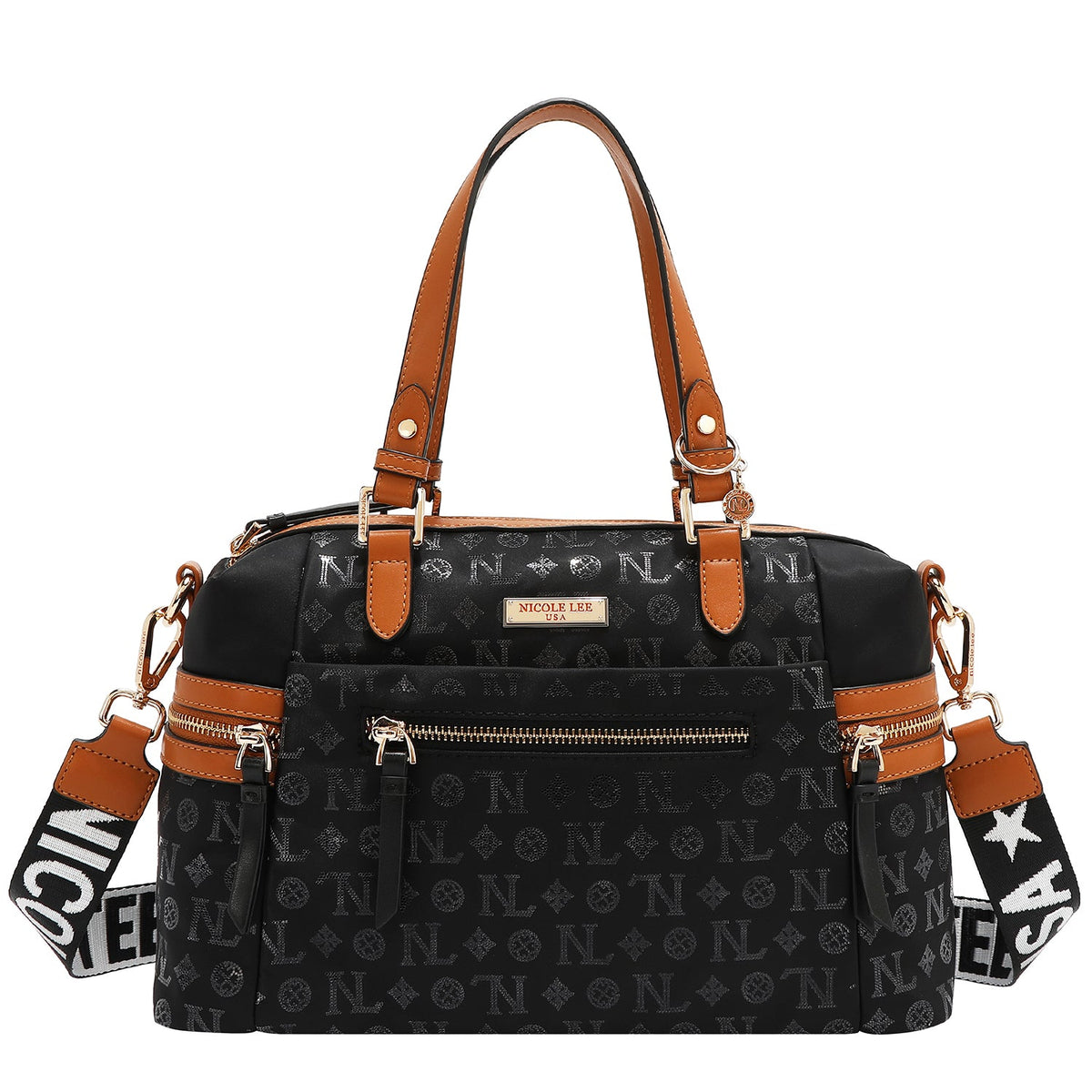 BOLSO SATCHEL CON LOGOTIPO MONOGRAMA (NEGRO)