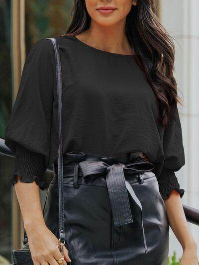 Round Neck Three-Quarter Sleeve Blouse for Women Fashion-0