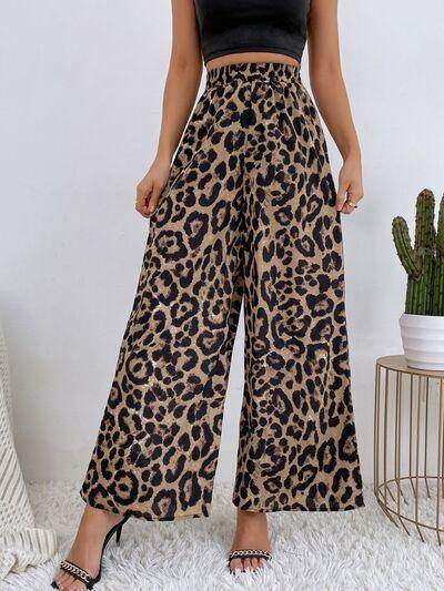 Printed Elastic Waist Wide Leg Pants for Women Fashion-0