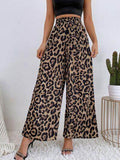 Printed Elastic Waist Wide Leg Pants for Women Fashion-0