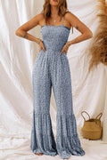 Smocked Printed Wide Strap Jumpsuit for Women Fashion-0