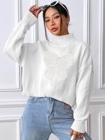 Bow Turtleneck Long Sleeve Sweater for Women Fashion-5