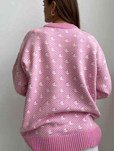Contrast Round Neck Long Sleeve Sweater for Women Fashion-2