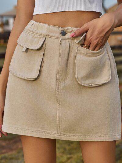 Pocketed Elastic Waist Denim Skirt for Women Fashion-5