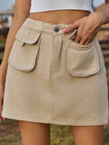 Pocketed Elastic Waist Denim Skirt for Women Fashion-5