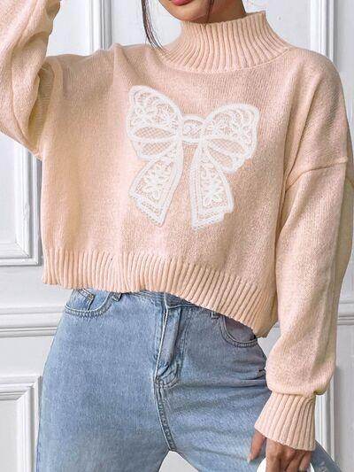 Bow Turtleneck Long Sleeve Sweater for Women Fashion-6