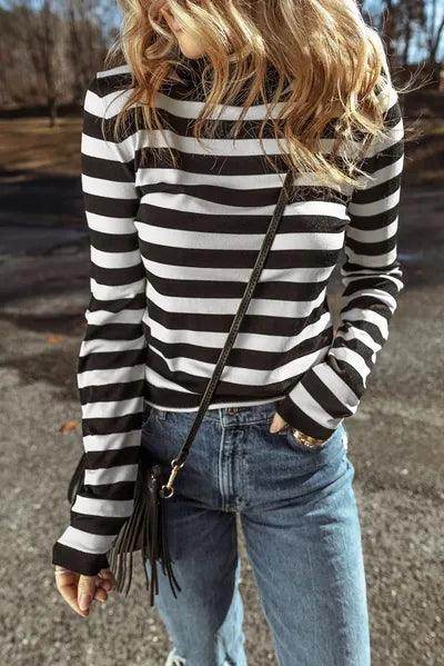Striped Turtleneck Long Sleeve Knit Top for Women Fashion-2